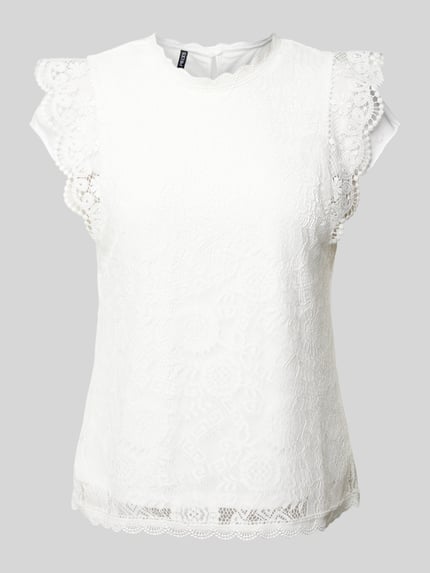 PIECES Shaped Fit Blusentop mit Spitzenbesatz Modell 'OLLINE' Weiss 2