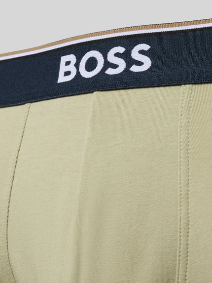 Produktfoto, jasnozielone Trunks aus Baumwoll-Mix im 3er-Pack von BOSS z czarnym paskiem i białym logo, gładka tekstura