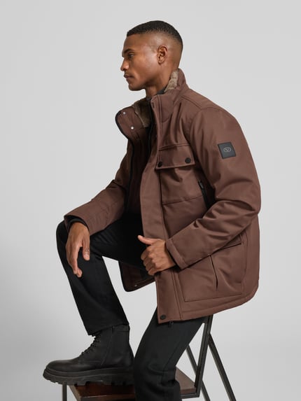 Tom Tailor Regular fit parka met voering van capuchon van imitatiebont Middenbruin - 3