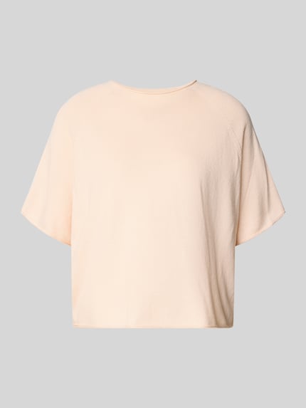 Produktfoto, Relaxed Fit Pullover mit Kaschmir-Anteil Modell 'Moeny' von Drykorn für Damen im Baumwoll-Mix mit Strick-Optik, Halbarm, Rundhalsausschnitt, helle Farbe, weiche Textur.