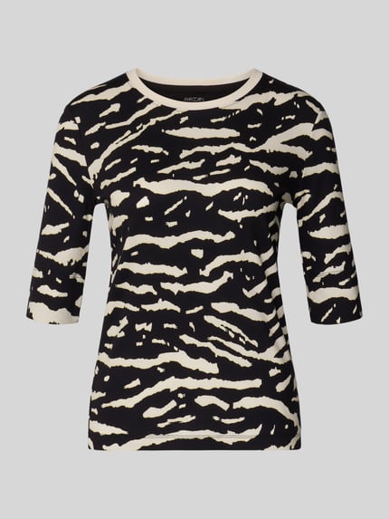 Produktfoto, T-Shirt met 3/4-mouw van Marc Cain in zwart-wit patroon, katoen-elastaanmix, getailleerd, ronde hals, ruglengte 54 cm
