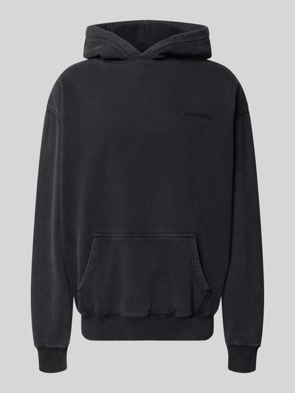 Produktfoto, Oversized Hoodie aus Baumwoll-Mix von PEGADOR in Schwarz mit Logo-Stickerei, gerippten Bündchen und Kängurutasche