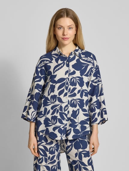 ZABAIONE Blouse met knoopsluiting en 3/4-mouwen Marineblauw - 4