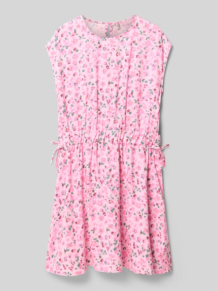 Productfoto, Tailliertes Freizeitkleid aus reiner Viskose Modell 'ZALINA' van Only in roze met allover bloemenprint, midi-lengte, U-boothals, mouwloos, knoopsluiting, popeline structuur, aansluitende fit.