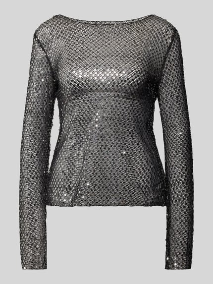 PIECES Slim fit shirt met lange mouwen van halftransparante mesh, model 'RISSI' Zwart - 2