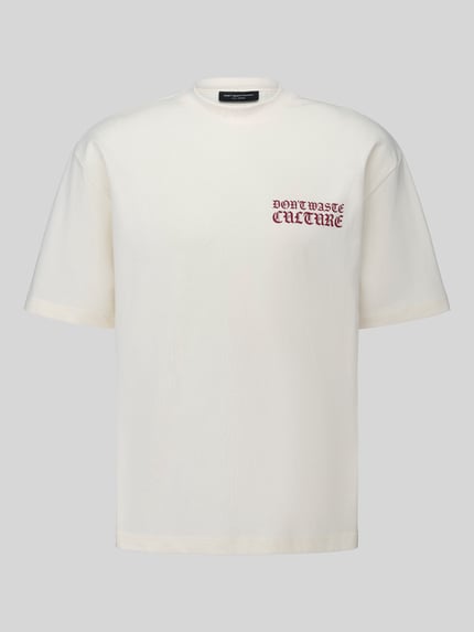 Don´t Waste Culture T-shirt z napisem i nadrukiem z tyłu Złamany biały melanż 2