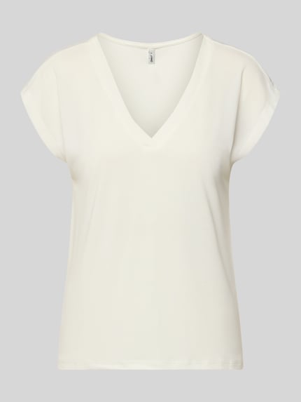 Produktfoto, Loose Fit T-Shirt aus Modal-Mix Modell 'FREE' von Only, Optik: Unifarben, V-Ausschnitt, Kurzarm, glatte Textur