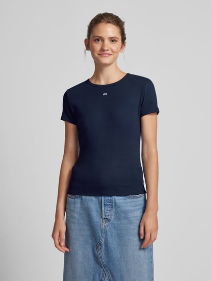 Tommy Jeans T-shirt o kroju slim fit z wyhaftowanym logo Granatowy 4