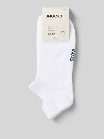 Produktfoto, Summer Running Socks im 2er-Pack mit gerippten Bündchen von Snocks, weiß, Material-Mix mit Stretch-Anteil, erhöhte Rückseite.