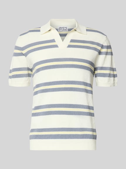 Productfoto, Slim Fit Poloshirt in Strick-Optik van JAKE*S STUDIO MEN, katoenmix, slim fit, breistructuur, polokraag, korte mouwen, crèmekleurige en grijze strepen