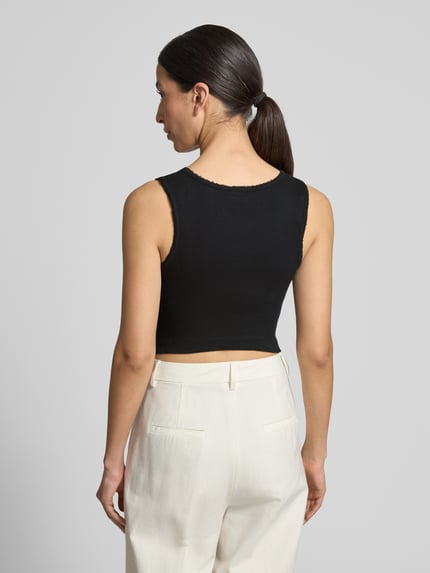 DRYKORN slim fit top met sierrand model 'Tiora' Zwart - 5