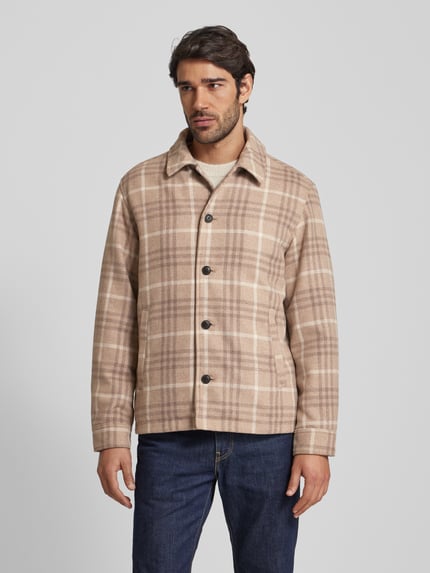 JACK & JONES Premium Regular Fit Hemdjacke mit Kentkragen Modell 'CARTER' Taupe 4
