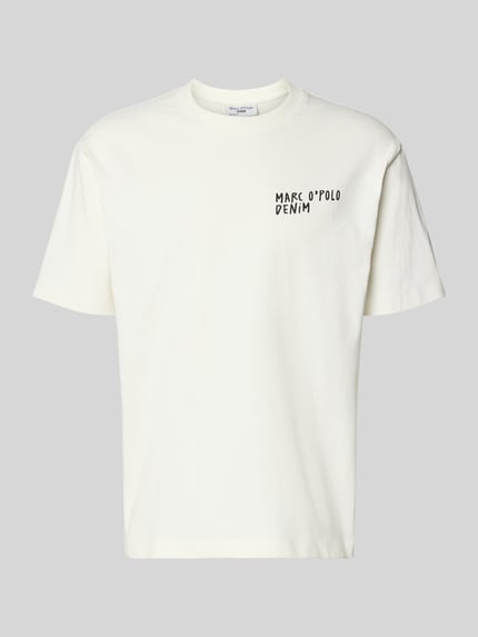 Produktfoto, Relaxed Fit T-Shirt aus reiner Baumwolle von Marc O'Polo Denim, unifarbenes Regular Fit Herren Kurzarmshirt mit Label Print und Rundhalsausschnitt