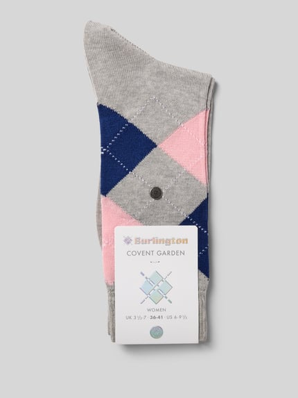 Burlington Skarpety z haftem w romby model ‘Covent’ Średnioszary 3