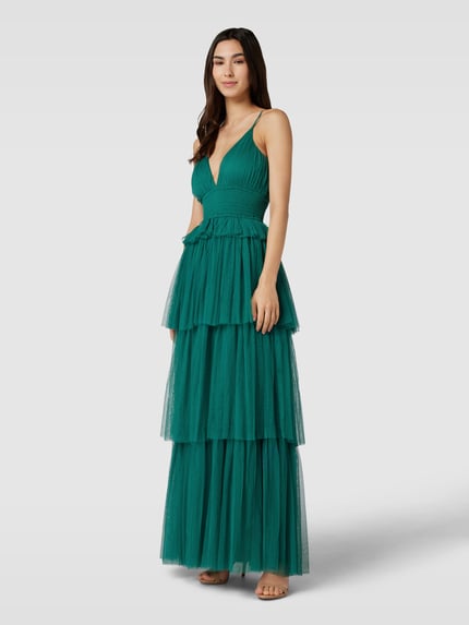 Lace & Beads Abendkleid mit tiefem V-Ausschnitt Lagune 1
