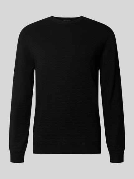 Produktfoto, Regular Fit Strickpullover aus Viskose-Mix von Antony Morato, kolor czarny, drobna faktura, krój regular fit, dekolt okrągły, elastyczne wykończenia, długość tyłu w rozmiarze M 67 cm, długość rękawa w rozmiarze M 65 cm