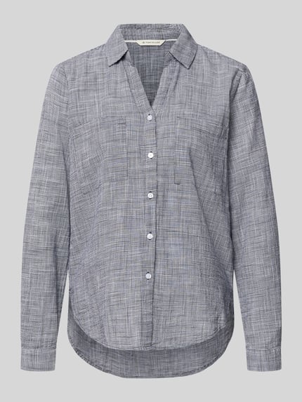 Produktfoto, Regular Fit Hemdbluse aus reiner Baumwolle von Tom Tailor, Optik:Allover-Muster mit Hahnentritt, Hemdblusenkragen, Brusttasche, Langarm, abgerundeter Rumpfabschluss