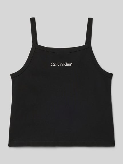 Produktfoto, Regular Fit Trägertop aus Viskose-Mix Modell 'PUNTO STRAP TOP' von Calvin Klein Jeans, schwarz, unifarben, Label Print.
