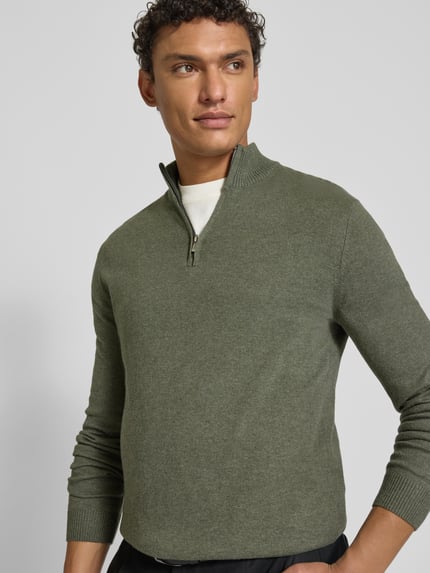 ONLY & SONS Regular Fit Troyer aus Baumwoll-Viskose-Mix Modell 'LOUI' Mittelgrau Melange 3