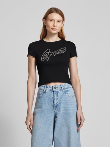 GUESS T-shirt met siersteentjes Zwart - 4