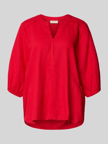 Produktfoto, Bluse aus Leinen-Mix mit verlängertem Rücken Modell 'Lava' von FREE/QUENT in kräftigem Rot, lockere Form, strukturierte Oberfläche