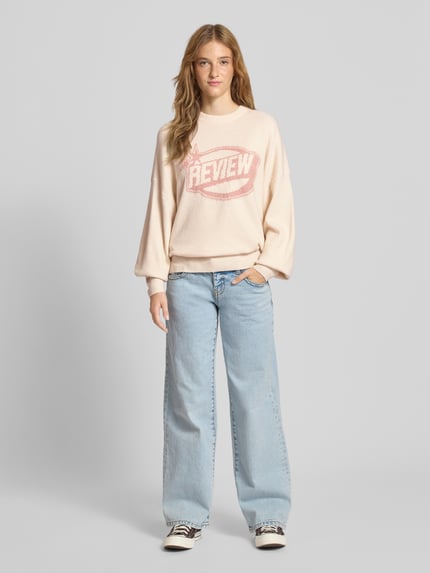 REVIEW Gebreide pullover met labelprint Offwhite gemêleerd - 1