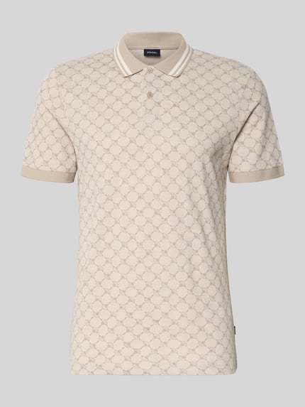 Produktfoto, Regular Fit Poloshirt mit Logo-Muster Modell 'Jessino' von JOOP! Collection, beige Töne, reine Baumwolle, Knopfleiste, Vorderansicht