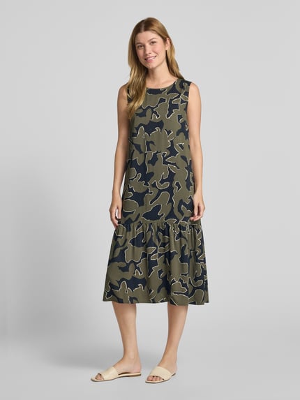 OPUS Midi-jurk in laagjeslook, model 'Wicy wildflower' Donkerblauw - 1