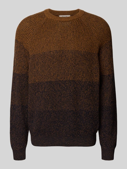 Produktfoto, Relaxed Fit Strickpullover aus reiner Baumwolle Modell 'BIRK' von Only & Sons in Melange-Optik mit Ombré Muster, Rundhalsausschnitt, gerippten Abschlüssen und braun-schwarzer Farbverlauf, Stricktextur