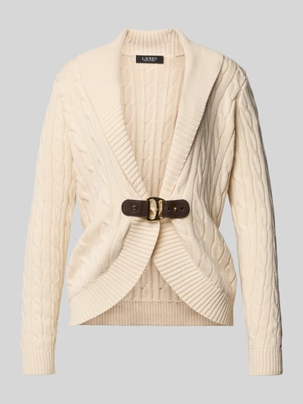 Produktfoto, Cardigan mit Schnalle Modell 'TAYSIR' von Lauren Ralph Lauren aus reiner Baumwolle in Beige mit Zopfmuster, Schalkragen, Regular-Fit.