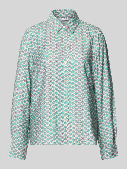 Produktfoto, Regular Fit Blouse uit viscosemix in all-over look van Jake*s Casual met overhemdkraag en knoopsluiting, wit met turquoise motief