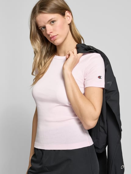 Champion T-shirt z prążkowanym okrągłym dekoltem Jasnoróżowy 3
