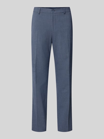 Produktfoto, Regular Fit Business-Hose mit Bundfalte van Selected, heren pantalon slim fit met all-over motief, geruit patroon, bandplooi, persplooien, riemlussen, knoop- en ritssluiting, steekzakken opzij, achterzakken, blauwe kleur, gladde textuur