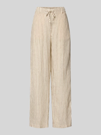 Produktfoto, Wide Leg Leinenhose mit Tunnelzug van Marc O'Polo, dames, look: all-over motief, pasvorm: wide leg, gestreept patroon, mid waist, sluiting: knoop en verborgen ritssluiting, bindceintuur, zij-steekzakken, paspelzak, materiaal: puur linnen