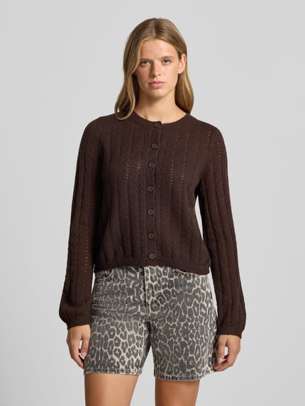 PIECES Regular Fit Strickjacke mit Rundhalsausschnitt Modell 'ADA' Dunkelbraun 4