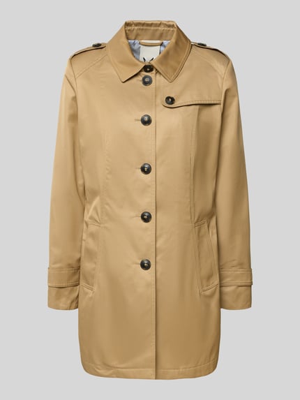 Produktfoto, Trenchcoat mit Ärmelriegeln von Fuchs Schmitt, beżowy, krój regular fit, kołnierz wykładany, listwa guzikowa, kieszenie wpuszczane, długość tyłu w rozmiarze 36: 78 cm, szerokość ramion w rozmiarze 36: 39 cm, szerokość klatki piersiowej w rozmiarze 36: 49 cm, długość rękawa w rozmiarze 36: 63 cm