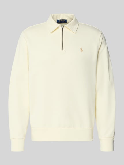 Productfoto, Regular Fit Sweatshirt aus reiner Baumwolle van Polo Ralph Lauren in effen crème, polokraag, V-hals, logo-detail, lange mouwen, geribde boorden, sweat katoen
