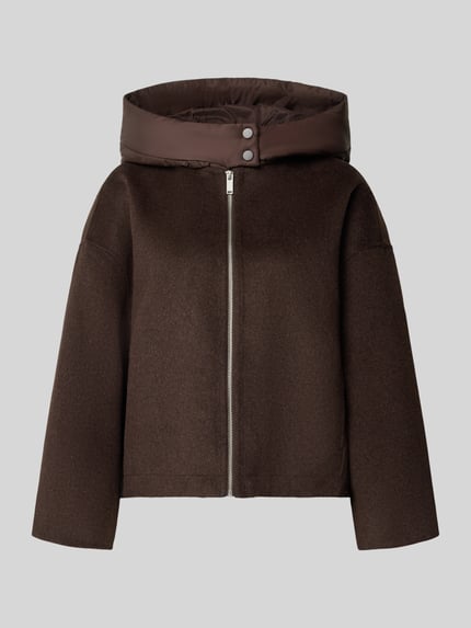 Produktfoto, Oversized Blouson aus Woll-Mix Modell 'Hikone' von OPUS, Damen Bomberjacke in Dunkelbraun, glatte Textur, klarer Schnitt