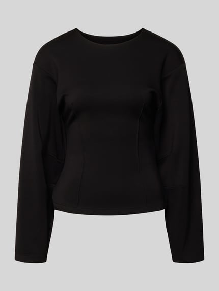 Produktfoto, schwarzes Shaped Fit Langarmshirt mit Ziernähten und Kimonoärmeln aus Sweat, Modell 'TOC' von Only, unifarbene Optik