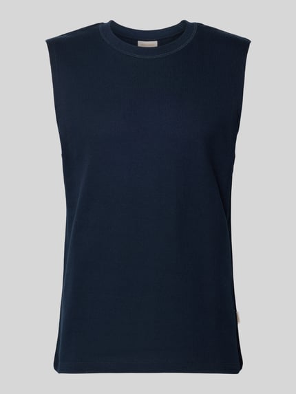 Produktfoto, Tanktop mit Strukturmuster und Rundhalsausschnitt von Jack & Jones, Herren Tanktop aus Reine Baumwolle, Regular-Fit, dunkelblau, Rückenlänge 67 cm bei Größe M
