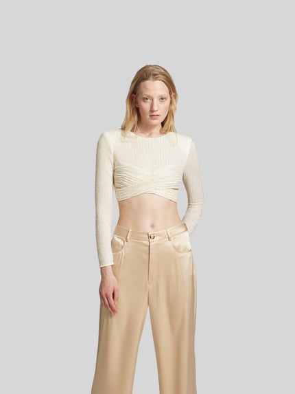 Self-Portrait Kort shirt met lange mouwen met siergarnering Ecru - 4