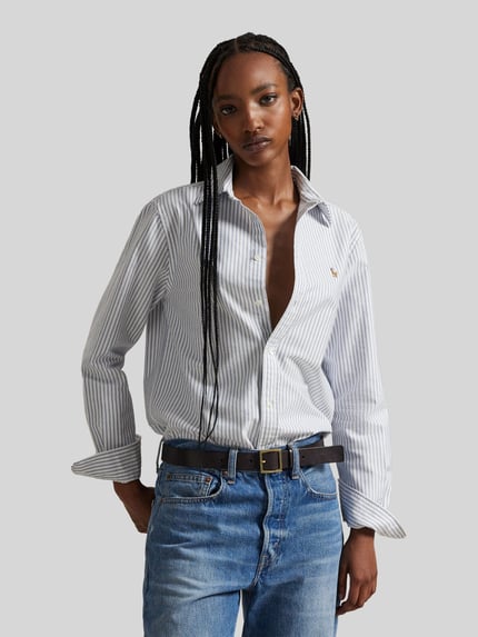 Polo Ralph Lauren Relaxed Fit Hemdbluse aus reiner Baumwolle mit Logo-Stitching Hellblau 4