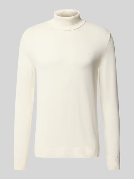Produktfoto, Regular Fit Strickpullover aus Baumwoll-Woll-Mix mit Rollkragen von Christian Berg Men, unifarben creme, feine Strickstruktur