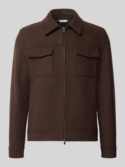 Produktfoto, Jacke aus Woll-Mix von Manuel Ritz in Braun mit Kentkragen, Zweiwege-Reißverschluss und Brusttaschen, gerade Passform.