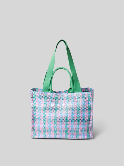 Marni Torba shopper ze wzorem w kratę Niebieski 2