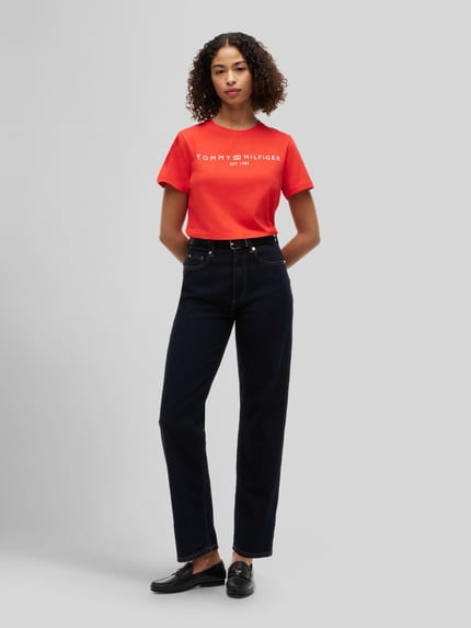 Tommy Hilfiger regular fit T-shirt van puur katoen met logoprint Rood - 1