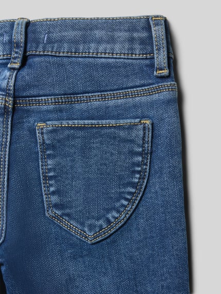 Productfoto, Slim Fit Jeans uit katoenmix Model 'KATHY' van s.Oliver RED LABEL, melangelook, 5-pocketmodel, denimtextuur, metalen strikapplicatie.