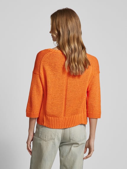 Oui Loose Fit Strickpullover mit Leinen-Anteil Orange 5
