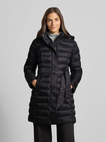 MICHAEL Michael Kors Gewatteerde mantel met tailleband model 'Longline' Zwart - 4