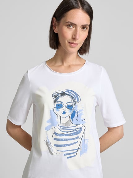 Oui T-Shirt mit Motiv-Print Offwhite 3